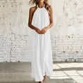 thumbnail image 7 of Miluxas Women's Halter Neck Sleeveless Maxi Dress Pleated Front A Line Looes Flowy Long Dress with Pockets Lightweight Beach Vacation Outfits White, 7 of 7