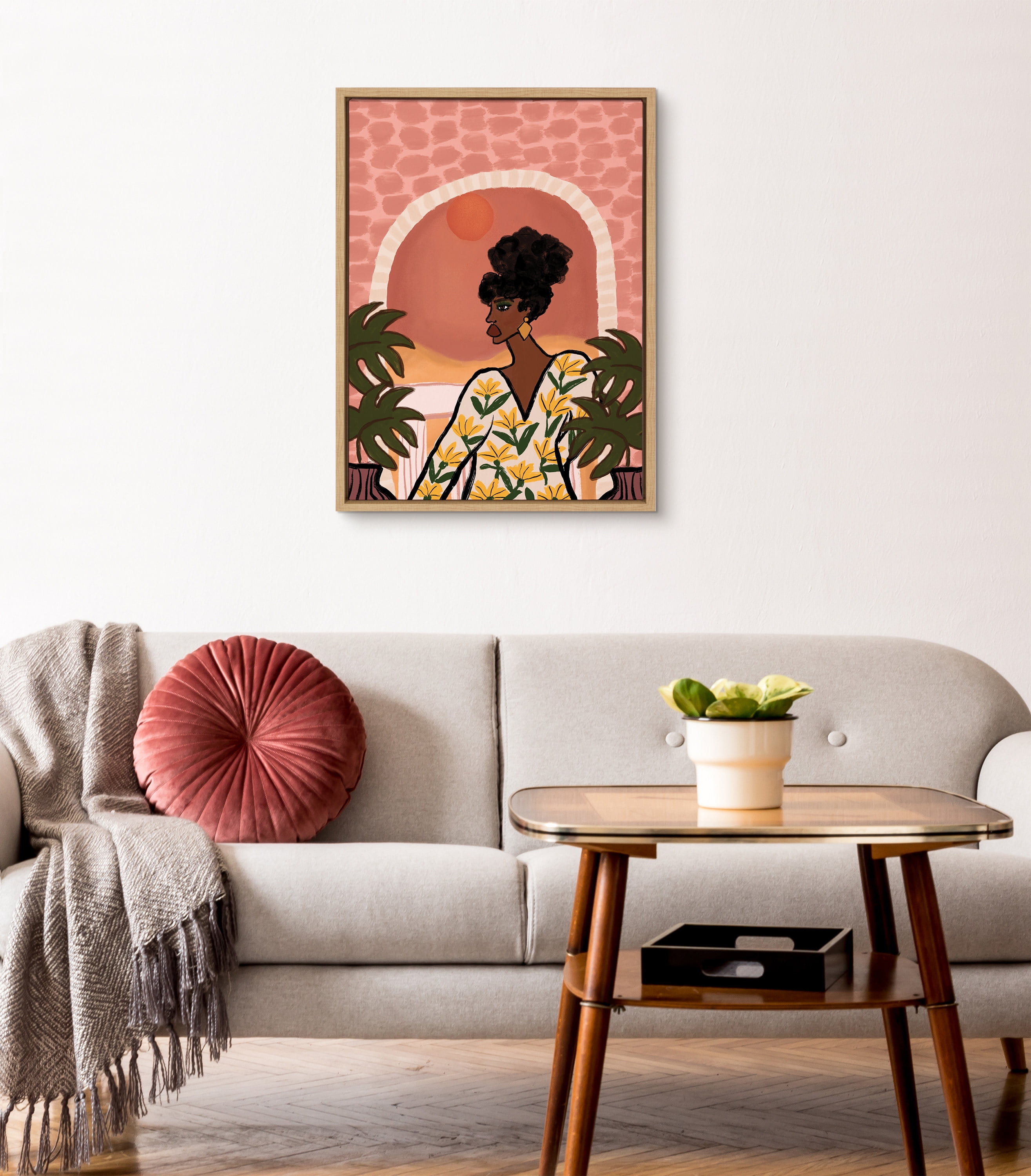 Kate and Laurel Sylvie Desert Wanderer Lady Framed Canvas Wall Art by Kendra Dandy of Bouffants and Broken Hearts, 18x24 Natural, Abstract Portrait Decor for Wall