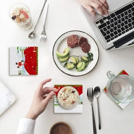 

FMSHPON Merry Christmas Santa Claus Snowflakes Set of 8 Coaster for Drinks Absorbent Ceramic Stone Coasters Cup Mat with Cork Base for Home Kitchen Room Coffee Table Bar Decor