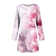 thumbnail image 3 of Colorful Womens Midi Knee High Floral Print Loose Fit Dress for Women Long Sleeve Crewneck Spandex Brunch Fall Summer 2025 Soft Comfy Clothes Fashion Country Concert L, 3 of 4