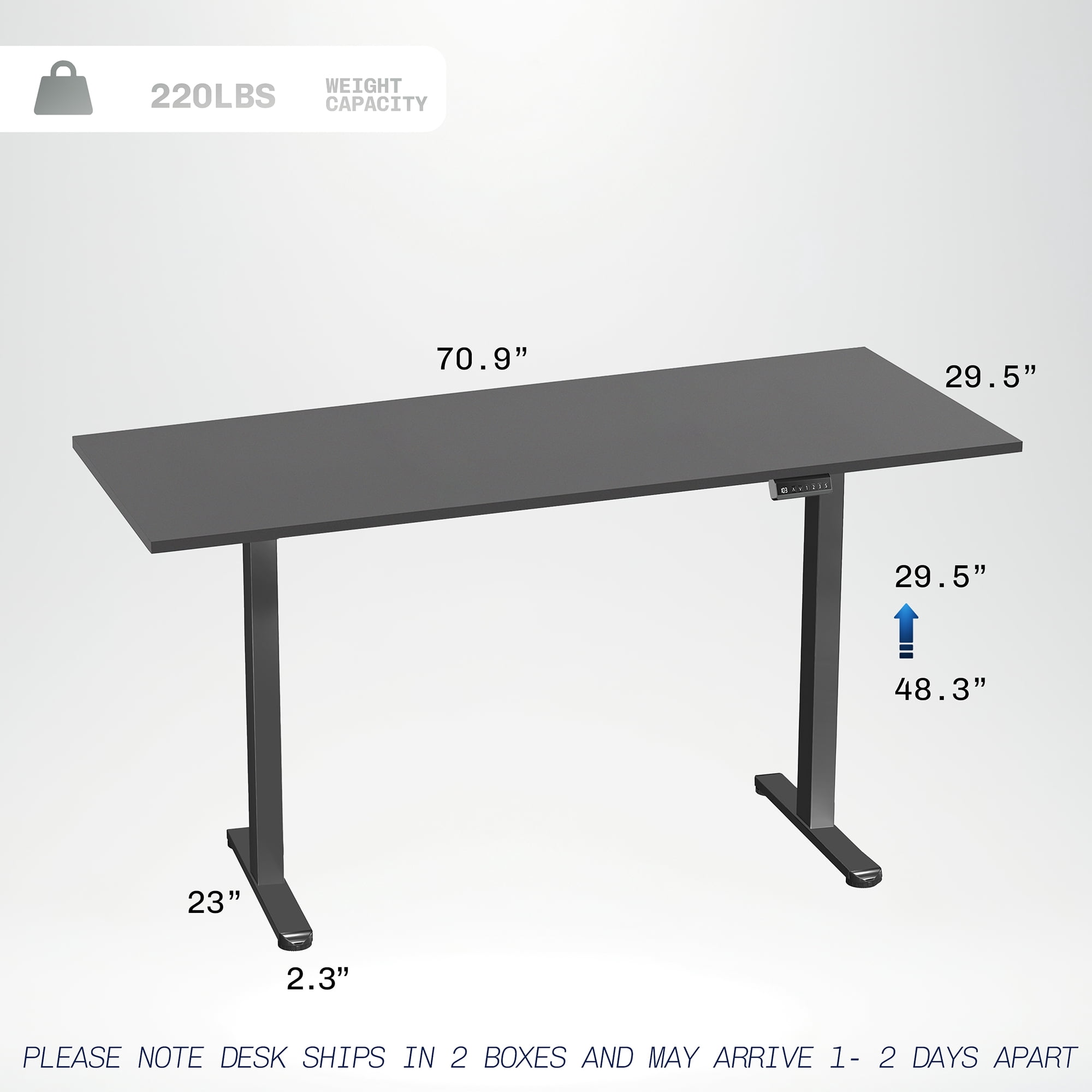VIVO Dual Motor 71” x 30” Standing Desk, 1-Piece Black Top, Black Frame