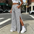thumbnail image 6 of Karymi Biker Shorts Women High Waist Side Button Split Wide Leg Sweatpants, Drawstring Elastic Waist Solid Casual Track Pants with Pockets, Loose Sport Trousers Women's Pants, 6 of 9