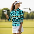 thumbnail image 4 of Uorisanigo Blue Tribal Womens Golf Shirt with Zipper Size L Versatile Fashionable 3/4 Roll Sleeve Quick Dry Athletic Polo Shirts Soft Comfortable Tennis Tops Relaxed Workout Tops, 4 of 7
