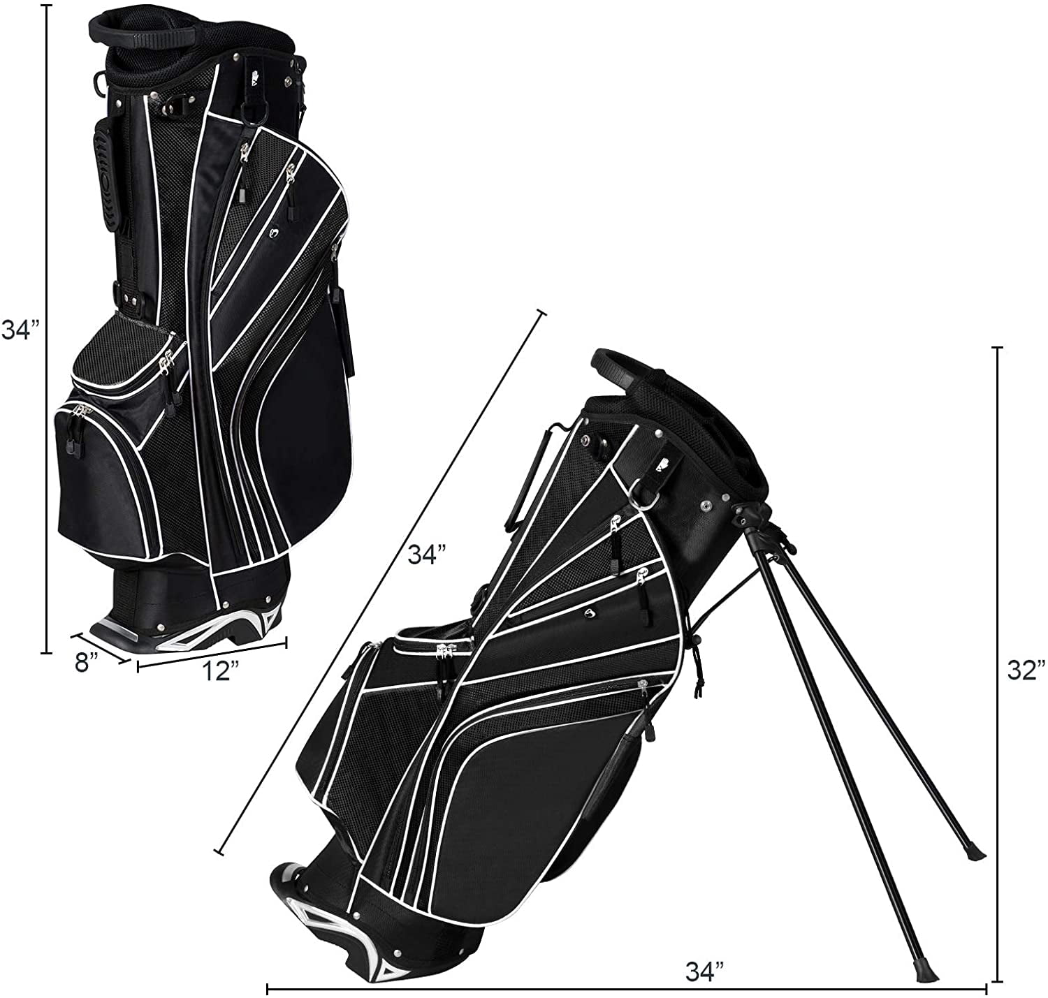 Golf Stand Bag with 6 Way Top Dividers, Lightweight Golf Bag with Adjustable Dual Strap & 8 Pockets, Waterproof Rain Hood, Portable for Men Women