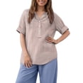 thumbnail image 2 of T Shirts For Women Brown Womens Tops Fashion Loose Stand Color Striped Collar Casual Shir Summer Tops, 2 of 7