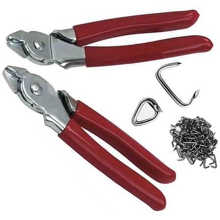 Hog Ring Pliers 150 Rings 3/4 Kit Straight and Bend 2 plier for