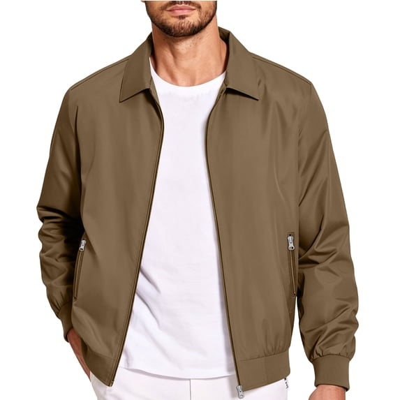 LIaqionyy Mens Lightweight Jackets Casual Collar Fall Golf Coats Work Dress Business Clothes with Zip Pockets
