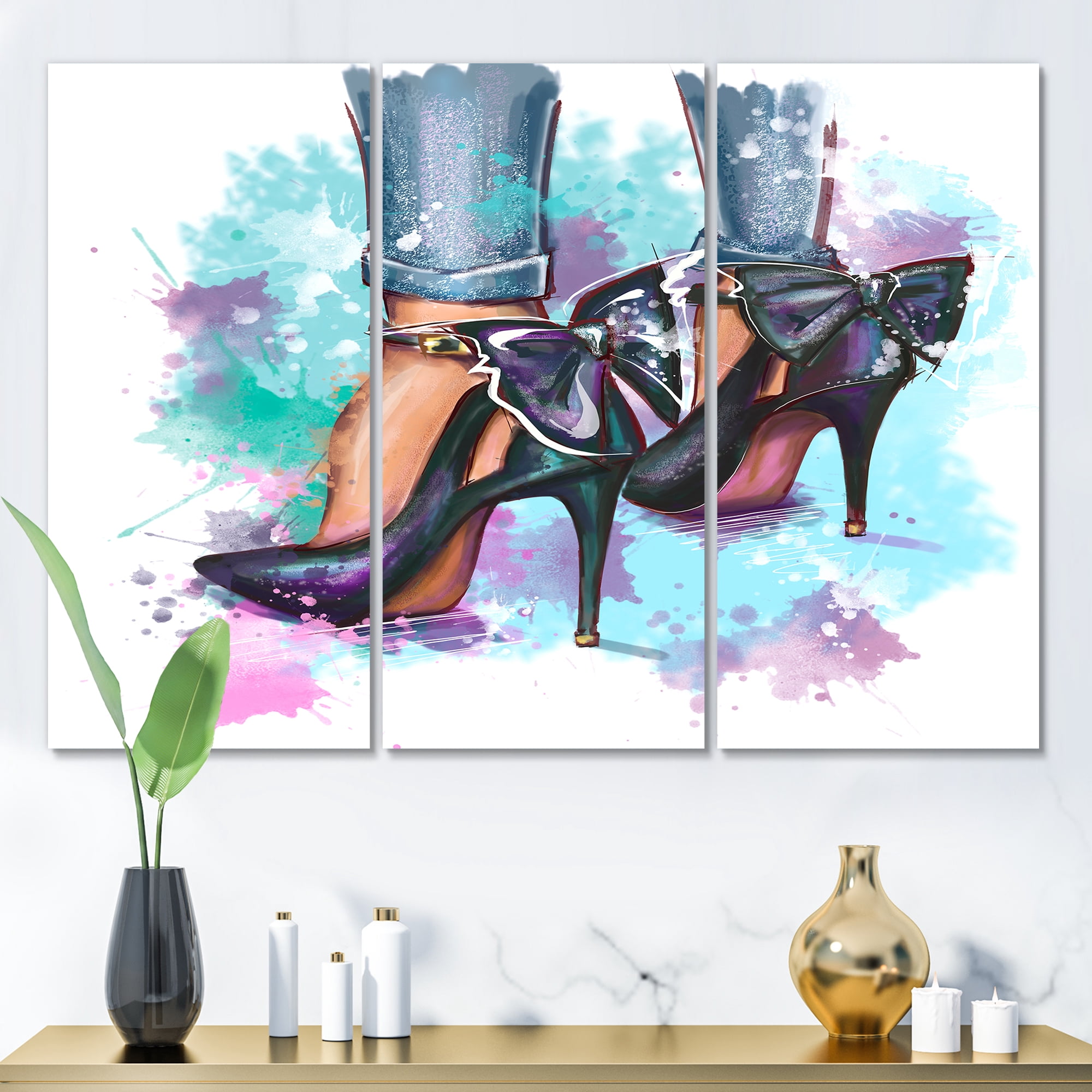 Designart ' Bright Colorful Trendy Woman Fashion Shoes ' Modern Canvas Wall Art Print
