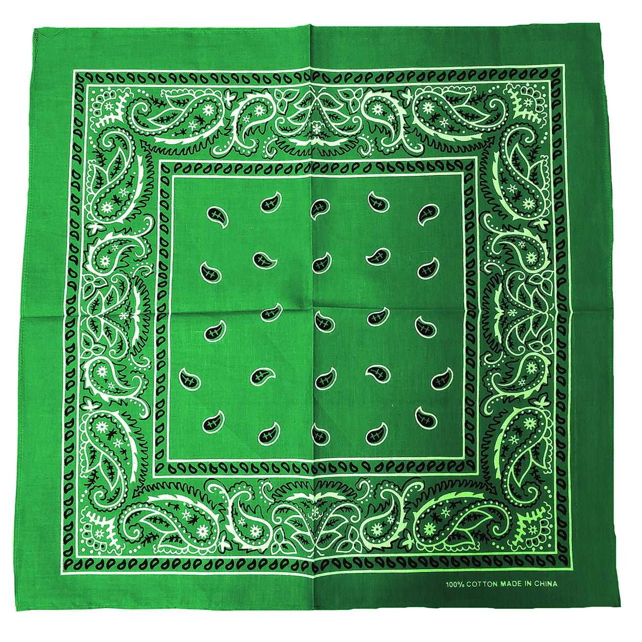 55cm x 55cm PACK OF 2 2X Cotton Paisley Bandana in Green Durag/head wrap 