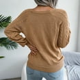 thumbnail image 4 of Hinvhai Plus Size Sweater Tops On Seasonal Clearance Women's Solid Long Sleeve Loose Sweater Pullver Button Blouse Autumn Tops Khaki 4(S), 4 of 8