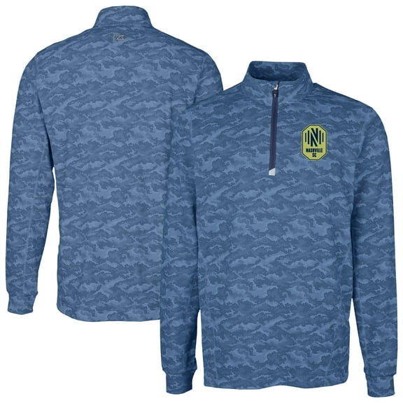 Men's-Cutter & Buck  Navy Nashville SC Traverse Stretch Eco Camo Print Quarter-Zip Pullover Top