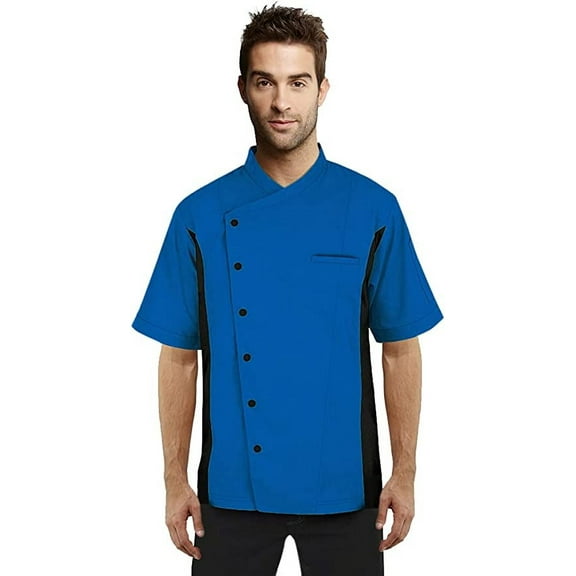 Short Sleeves side Mesh Vented Chef Coat Jacket Uniform Unisex for Food Service, Caterers, Bakers and Culinary Professional (Royal Blue, Medium)