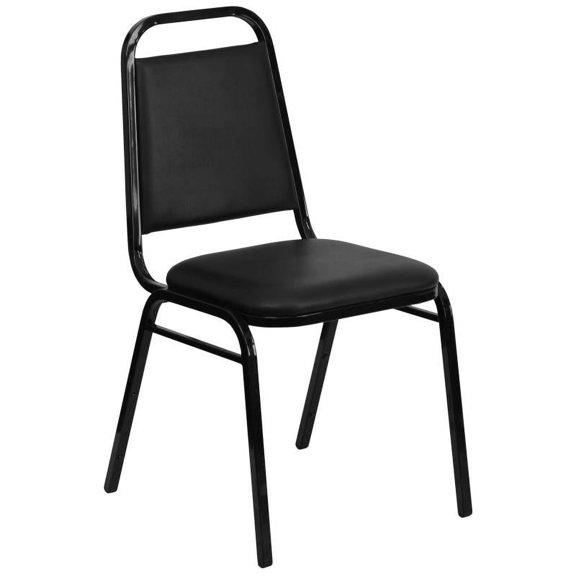 Trapezoidal Back Stacking Banquet Chair with Black Vinyl Padded Seat and Black Metal Frame - Restaurant Banquet Metal Chair