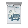 thumbnail image 1 of Ambesonne Retro Fitted Sheet & Pillow Sham Set, Vintage Car Silhouette Art, Full, Slate Blue and Pale Blue, 1 of 3