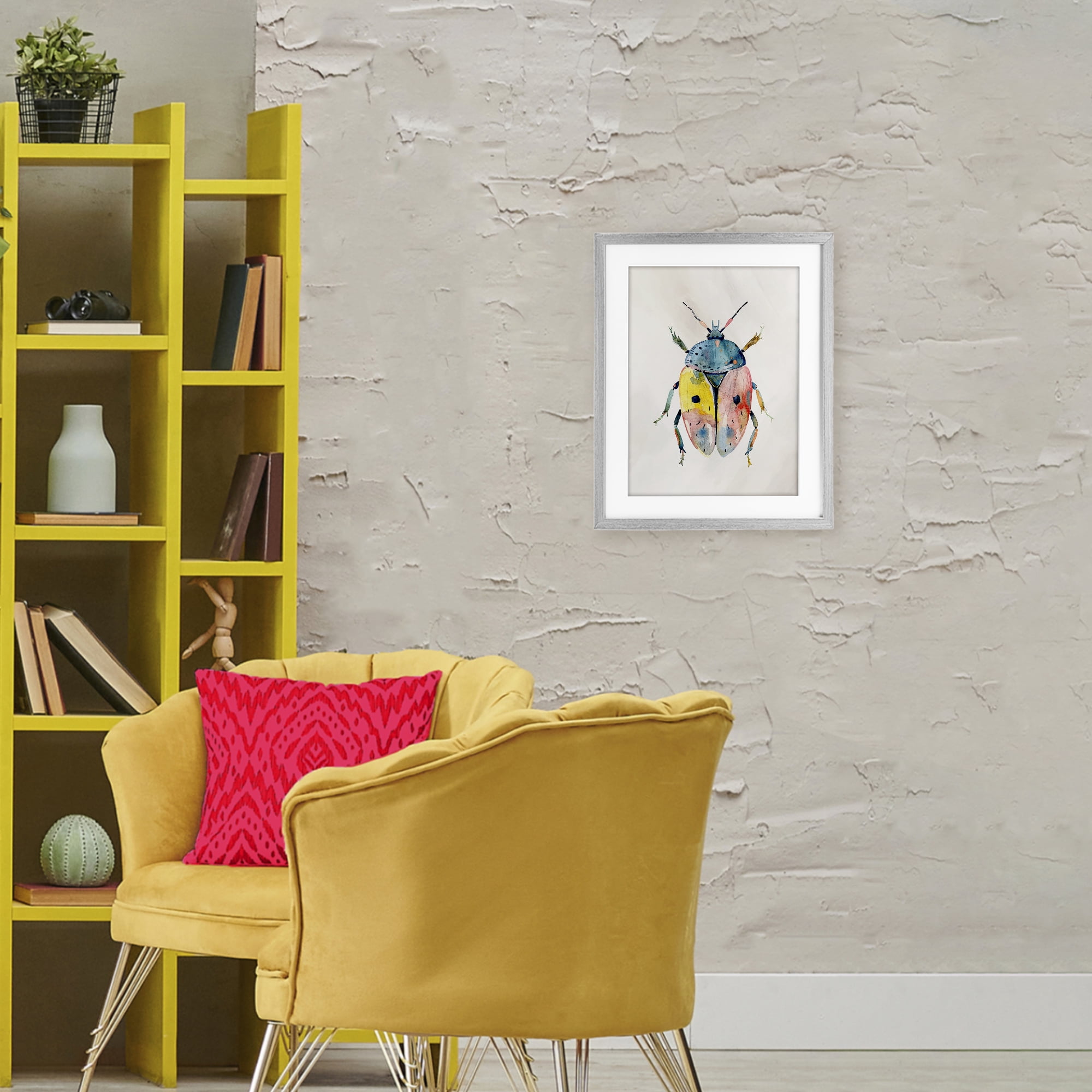 Stupell Industries Whimsical Boho Beetle Gray Framed Print Under Glass, design by Kim Allen
