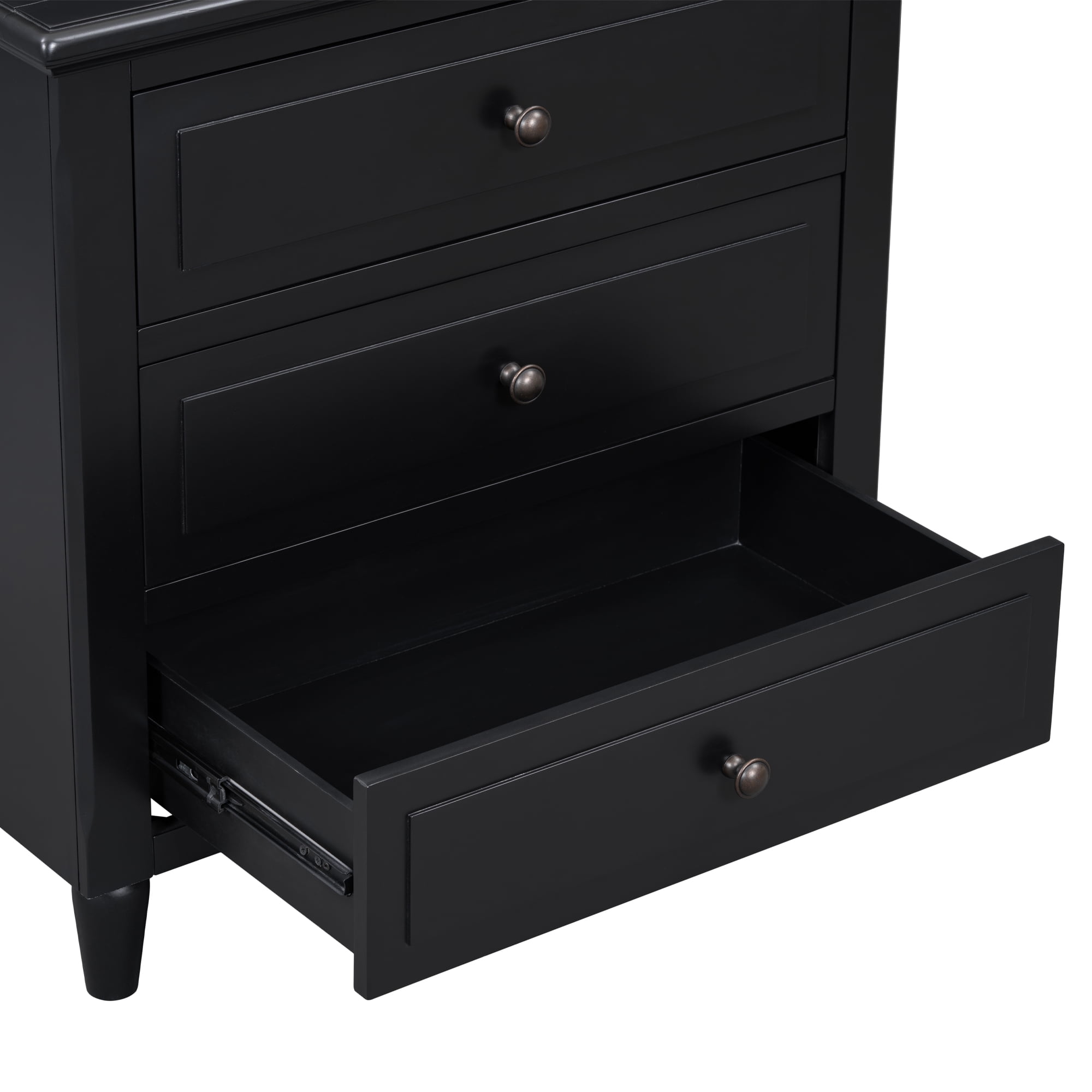 3 Drawer Nightstand,28" H Bedside Cabinet with Metal Handle,Modern Sofa Side Table with Rubber Legs for Bedroom Sofa Couch Office,Black