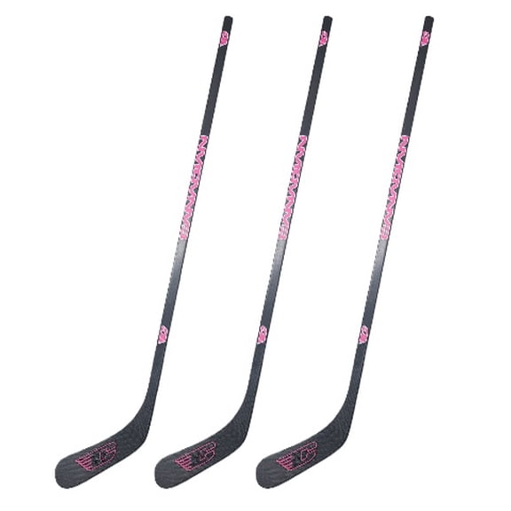 Canadian C34 1-Piece Wood Hockey Sticks - Youth | 30 Flex | Black/Pink | 3 Pack