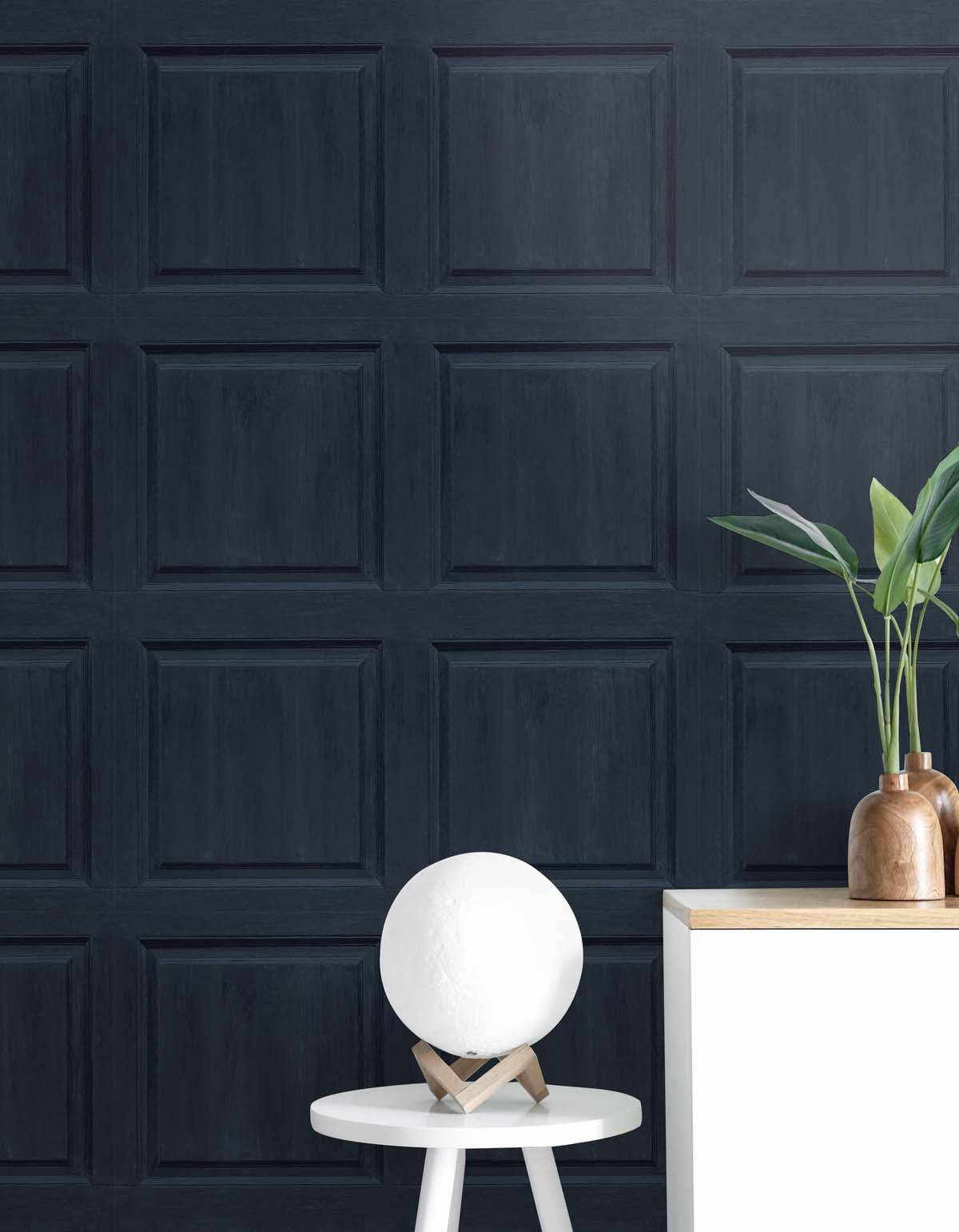 NextWall Arthouse Washed Faux Panel Peel and Stick Wallpaper 20.5 in. W x 18 ft. L - Navy