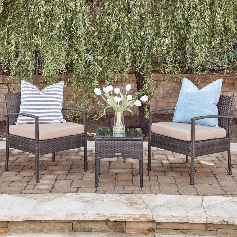 BELLEZE 3 Piece Patio Outdoor Rattan Patio Set Wicker Furniture Outdoor