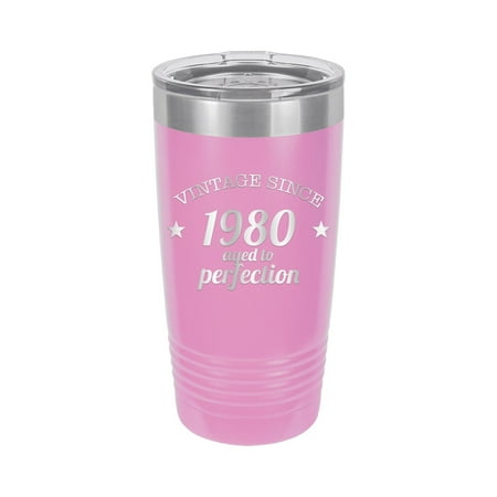 

Vintage Since 1980 Aged to Perfection - Engraved 20 oz Tumbler Mug Cup Unique Funny Birthday Gift Graduation Gifts for Women 40th Birthday forty over the hill hilarious 1980 (20 Ring LTPRP)