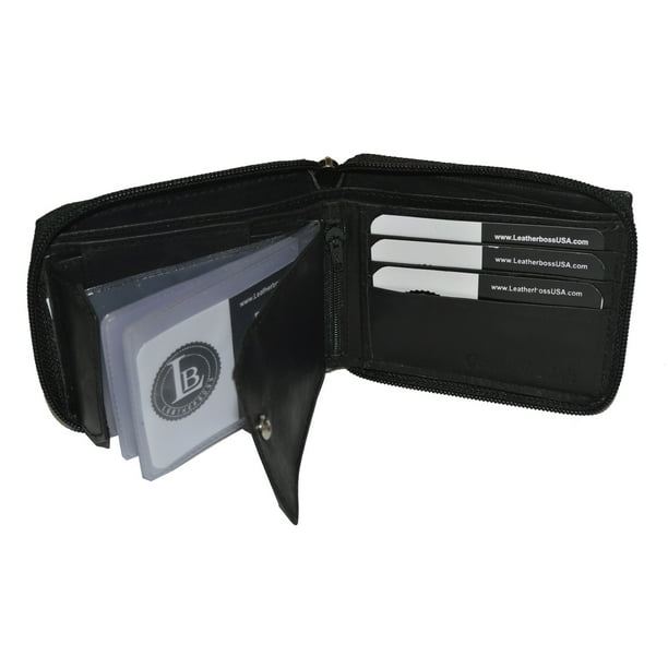 Leatherboss Mens All around zipper wallet with an outside ID window by Leatherboss Walmart