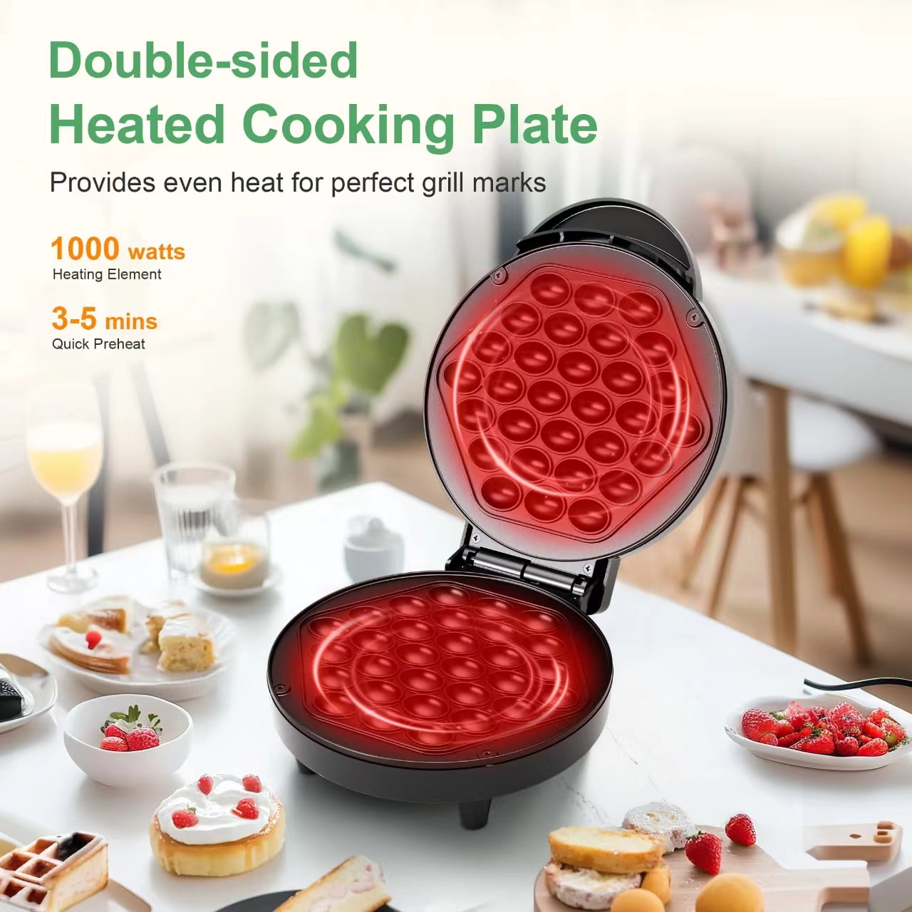 CACHOO Bubble Waffle Maker- Electric Non stick Hong Kong Egg Waffler Iron Griddle - Ready in under 5 Minutes(1200W, Black)