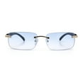 thumbnail image 4 of Rimless Luxury Narrow Rectangle Woodbuff Arm Fashion Sunglasses Gold Black - Blue, 4 of 8