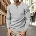 thumbnail image 2 of European Business Men Loose Fit Long Sleeve T-Shirt Solid Color Open Neck Button Down Casual Comfortable Sports Top Men's Lightweight Crewneck Tee Tops, 2 of 8