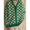thumbnail image 2 of Suéter de punto Chaqueta de hombre Abrigo Verde Ropa de hombre Cárdigan estético Cuadros Cuello en V Moda 2024 Sudadera barata Calle holgada X, 2 of 4