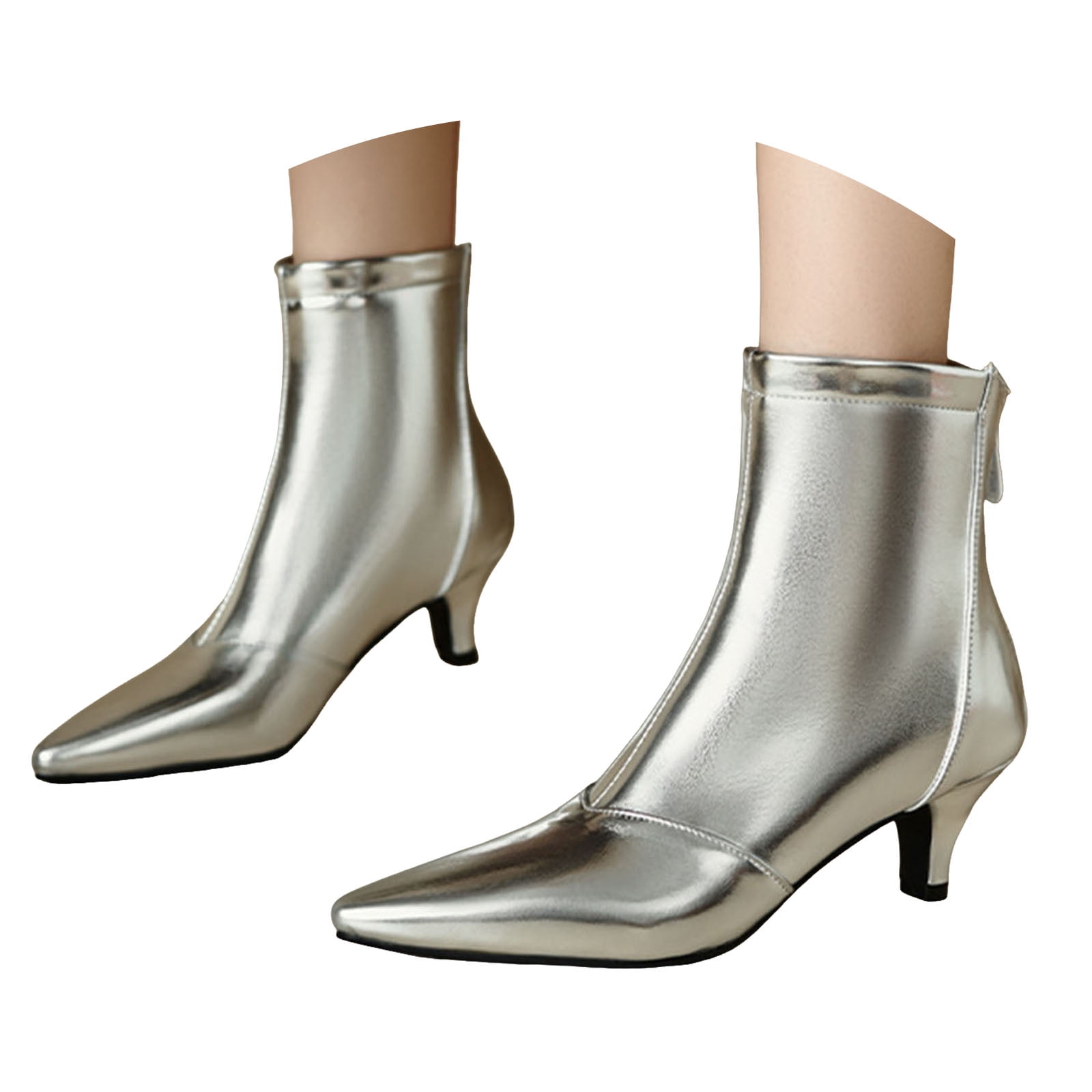 Leozcaa Ankle Boots for Women Kitten Low Heel Pointed Toe Booties