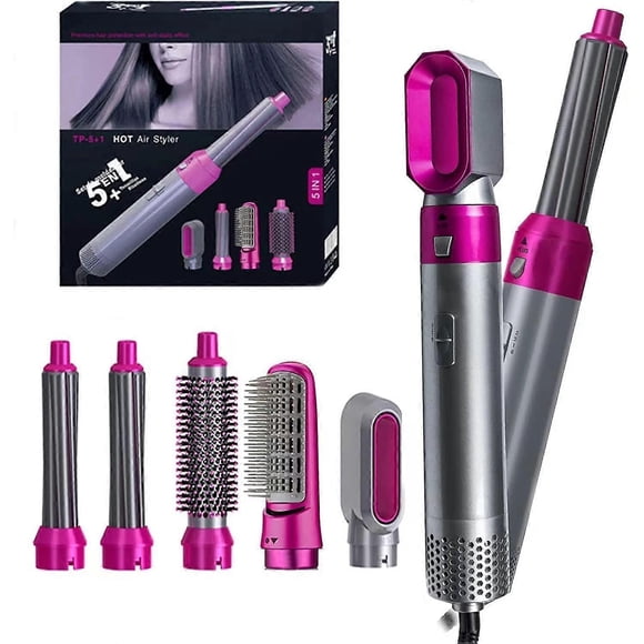 Cepillo secador de pelo 5 en 1, kit de peinado con alisado iónico negativo y cabezales desmontables.
