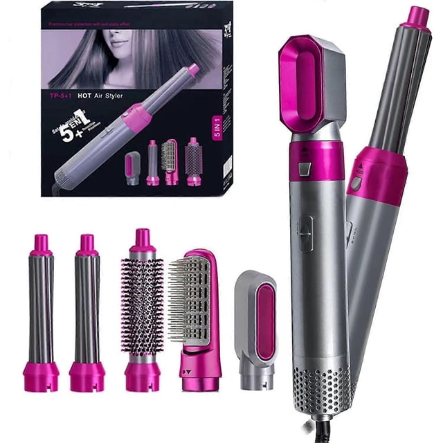 Cepillo secador de pelo 5 en 1, kit de peinado con alisado iónico negativo y cabezales desmontables.