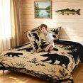 thumbnail image 4 of Manfei Retro Bear Queen Comforter Set, Western Lodge Cabin Comforter Sets Queen, Tan Peach, Black Reversible, 3-Piece, 1 Comforter and 2 Pillowcases, 4 of 7
