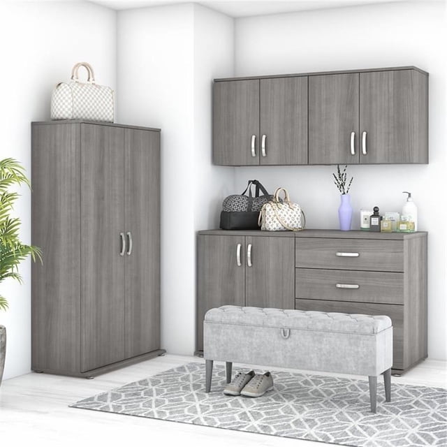Pemberly Row 5 Piece Modular Closet Storage Set With Cabinets in Platinum Gray