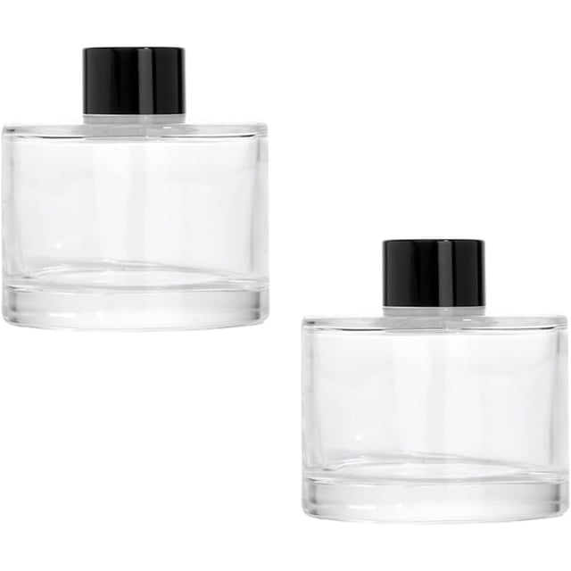 2 Pcs 50ml 1.7oz Classic Glass Diffuser Bottles Reed Diffuser Bottle Clear Glass Fragrance Bottle with Black Cap Fragrance Oil Diffusers Essential Oil Bottles Decorative Diffusers Reeds Sticks Vase