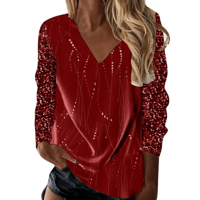 Tunique à Manches Longues Col en V Imprimée Mode Femme Blouse Décontractée Confortable