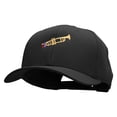 thumbnail image 2 of Trumpet with Flag Ribbon Embroidered Unconstructed High Profile Cotton Flat Bill Cap - Black OSFM, 2 of 5