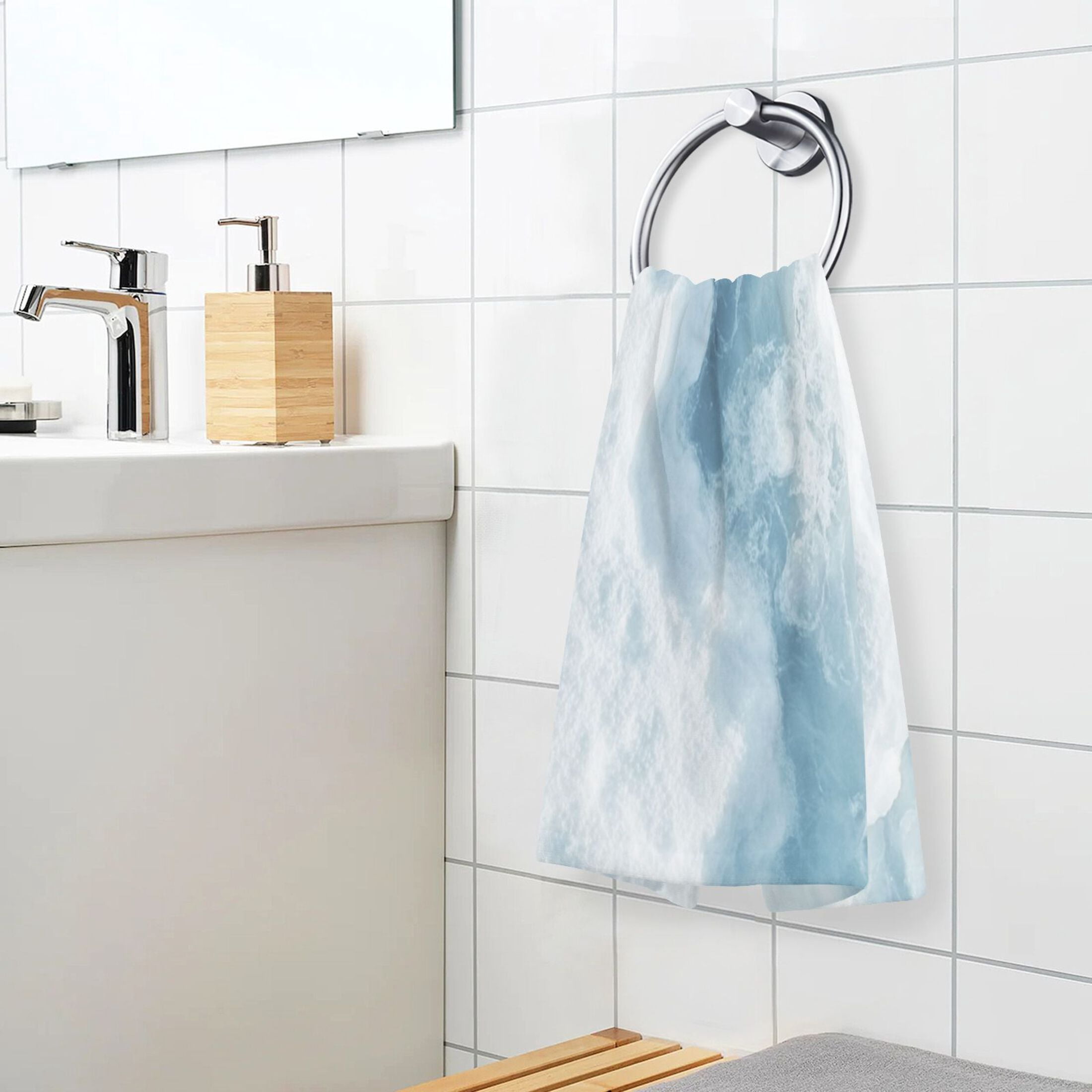 Cotton Towel Two-Piece 16x28 Inch One Sizex2 Face Towel Set Towel Set Cotton Hand Bath Towel Bathroom Beach White Ocean Pattern