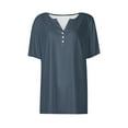 thumbnail image 6 of Womens Tops Casual Solid Color Medium Short Sleeve V-Neck Top Summer Blouses Navy S, 6 of 6