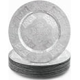 thumbnail image 1 of GFDYREE Set of 12 Plastic Silver Charger Plates, 13 Inch Decorative Plate Charger for Dinner Plates, Embossed Vintage Disposable Serving Plate for Home, Party, Wedding, Events, 1 of 6