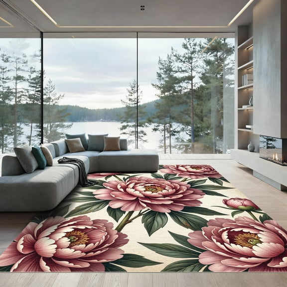 ODIKA 4'x6' Machine Washable Non-Slip Area Rug, Watercolor Dusty Rose High Traffic Rug, Pink, 999174