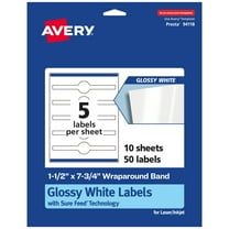 Avery Glossy White Wraparound Band Labels, 1.5" x 7.75", 50 Total