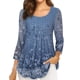 thumbnail image 1 of ICHUANYI Clearance Women Casual Print Loose Three Quarter Sleeve Round-Neck Tops(Blue, S) ICHUANYI WER2023080904813, 1 of 5
