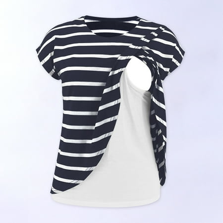 

Juebong Women s Stripe Nursing Tshirt Tops Short Sleeve Crewneck Maternity Breastfeeding Top Comfy Loose Fit Maternity Breastfeeding Shirts Tops