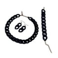 thumbnail image 3 of Conjunto de collar pulsera y pendientes Yinane joyería de cadena gruesa cierre de langosta negro, 3 of 8
