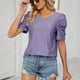 thumbnail image 3 of Blusa plisada morada de verano, elegante y versátil, informal, de cuello redondo y manga corta, talla XL, 3 of 8