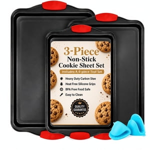 Three piece baking tray set, outdoor barbecue tool, carbon steel high-temperature resistant baking tray, can be used for oven serving and household kitchen utensils,