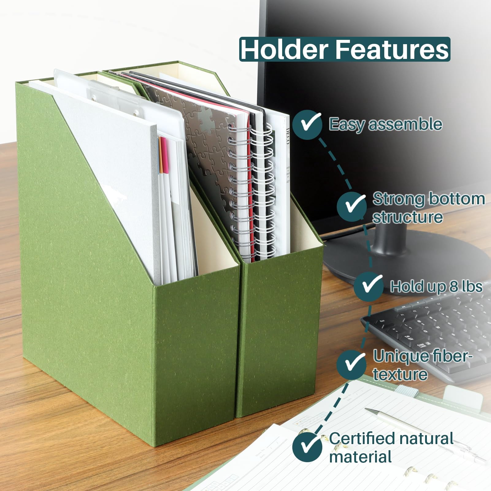 Magazine Holder - File And Desk Organizer  Cardboard Book Storage Box For Documents Rack Office Home Classroom (leaf Green 6-pack)