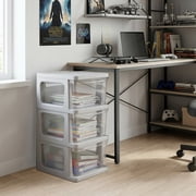 Starplast 3-Drawer Organization Tower Medium Storage Cart, Silver Plastic