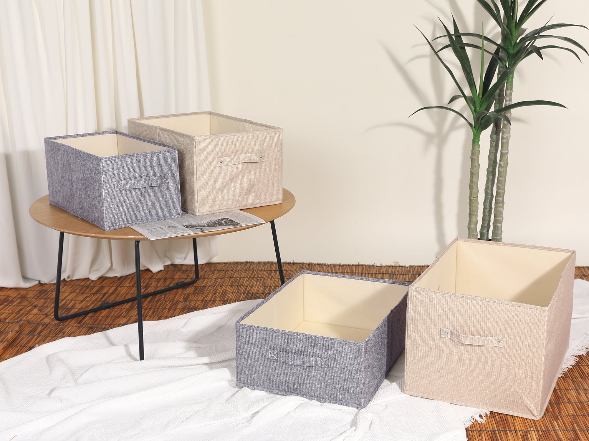 Unique Bargains Storage Cube Fabric Bin with Handles for Shelves Basket Grey 19*14*12in